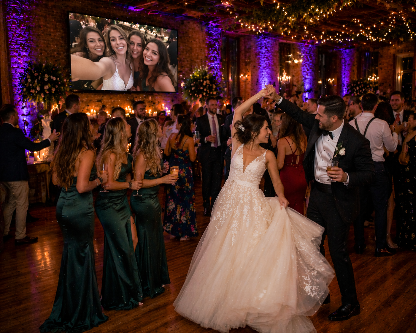 Wedding reception with Live Wall on big screen